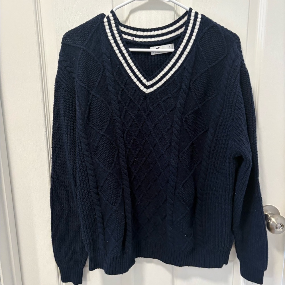 Hollister Navy and White Striped Sweater